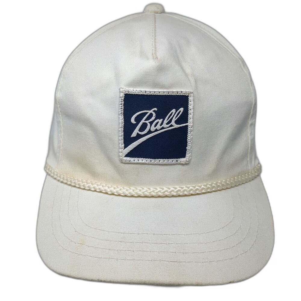 Showcase 5 Panel White One Size Ball Jar Logo Rope Hat Adjustable Slideback